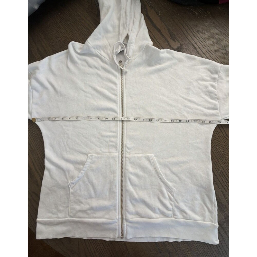 Lauren Moshi Women White Cotton Hoodie Skull Peace Love Graphic Zip Size Large - Picture 8 of 10